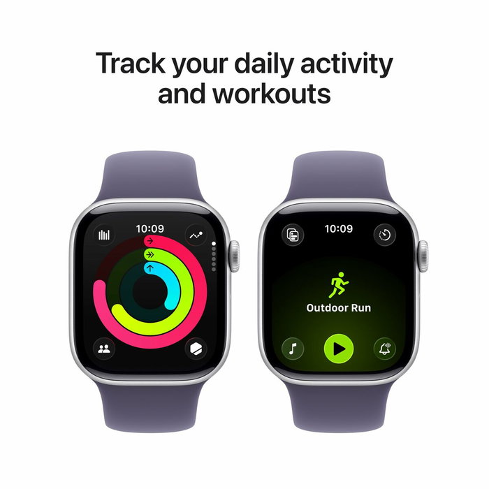 Apple Watch Series 11 GPS - 42mm - Boîtier Silver Aluminium - Bracelet Purple Fog Sport Band - S/M Apple Watch Series 11 GPS - 42mm - Boîtier Silver Aluminium - Bracelet Purple Fog Sport Band - S/M