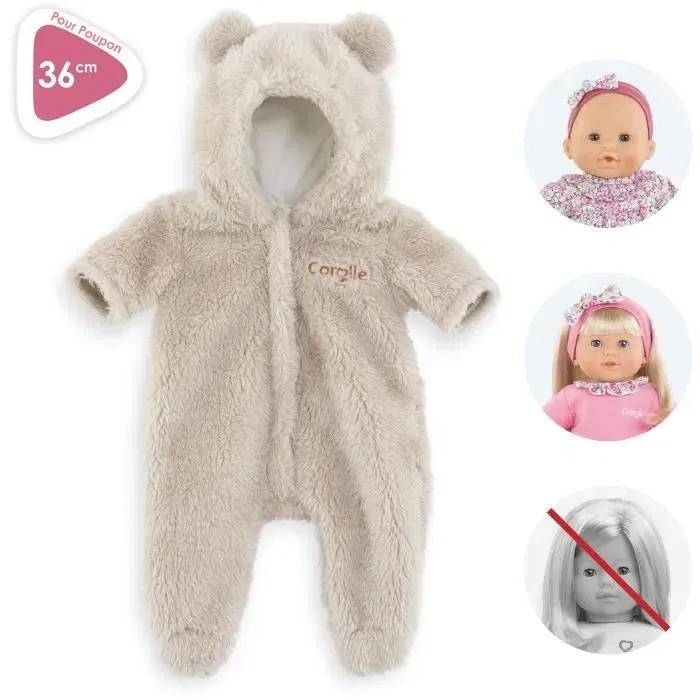 Corolle - Vêtement Pilote Ourson pour Poupon 36 cm (2 ans et plus) - Capuche avec Oreilles Doux et Chaud