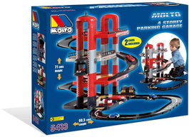 Molto - Parking jouet 4 étages avec rampes et 2 voitures en métal - Jeu de construction pour enfants de 3 ans et plus