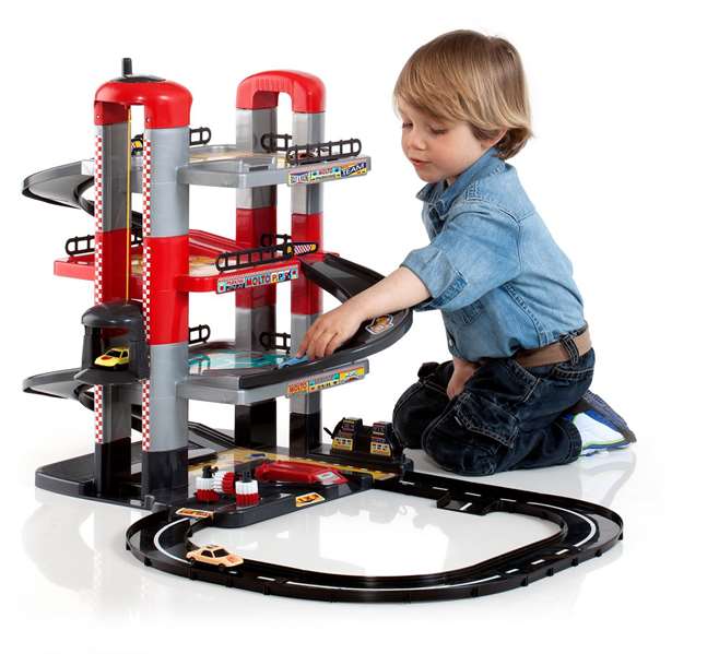Molto - Parking jouet 4 étages avec rampes et 2 voitures en métal - Jeu de construction pour enfants de 3 ans et plus