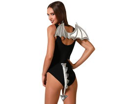 Ailes de dragon argentées avec queue assortie pour déguisement fantastique - Costume de créature mythique, carnaval et fête