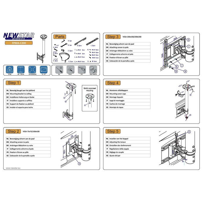 Neomounts FPMA-C200 Support de TV 10-40 pouces Argenté Neomounts FPMA-C200 Support de TV 10-40 pouces Argenté