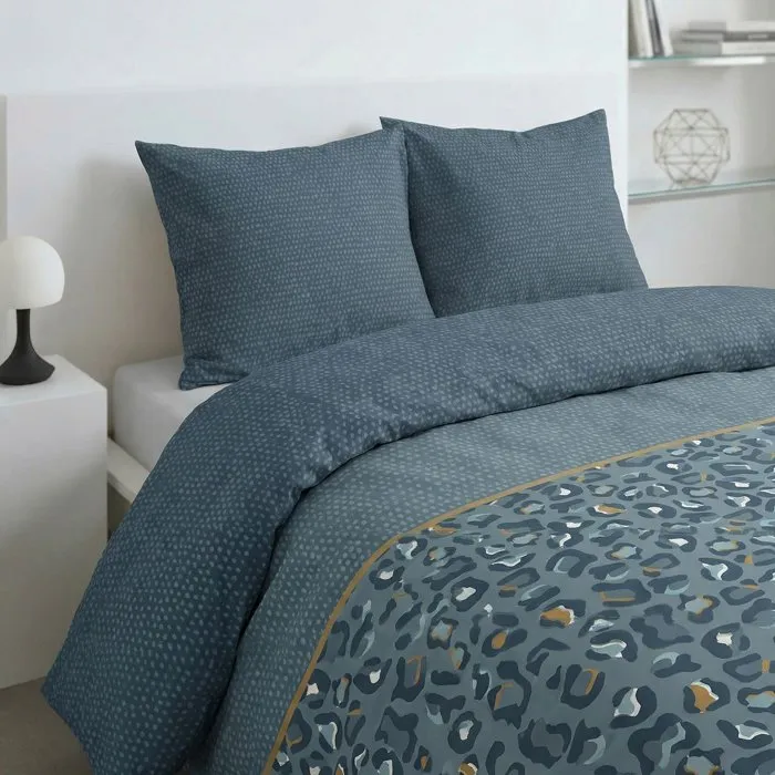 Today Parure de Lit Imprimé Léopard Bleu en Coton