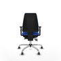 Chaise Elche Asynchrone Tissu Bleu Structure chromée Accoudoir 1D Sans appui-tête Roulettes 65mm pour moquette