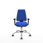 Chaise Elche Asynchrone Tissu Bleu Structure chromée Accoudoir 1D Sans appui-tête Roulettes 65mm pour moquette