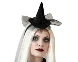 Petit chapeau de sorcière noir avec touffe de tulle transparente Atosa