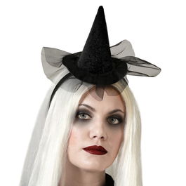 Chapeau de Sorcière Noir Petit avec Voile Transparent Accessoire pour Halloween Déguisement