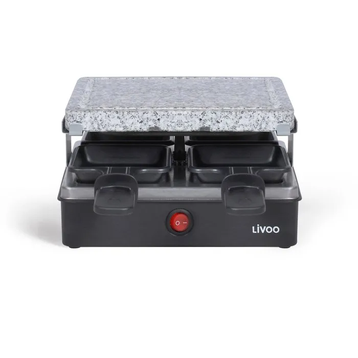 Livoo DOC242 Appareil à raclette 4 personnes 600 W Plateau en granit amovible et thermostat automatique