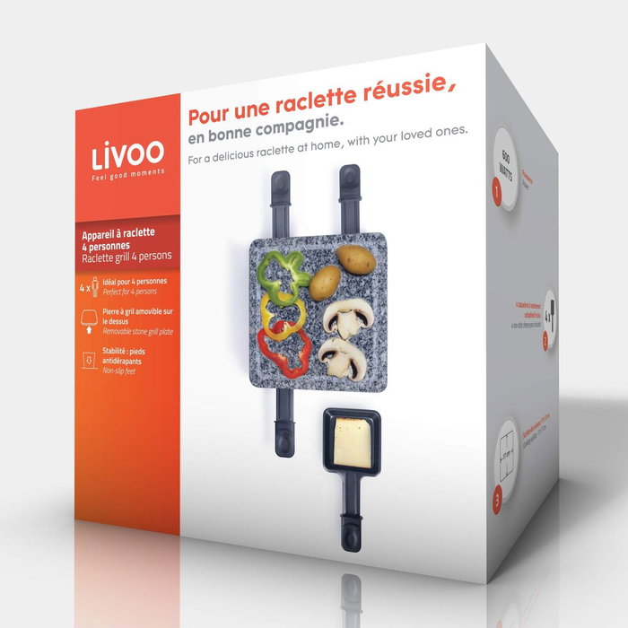 Livoo DOC242 Appareil à raclette pour 4 personnes, 600 W, Noir et pierre
