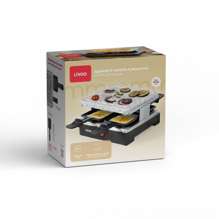 Livoo DOC242 Appareil à raclette pour 4 personnes, 600 W, Noir et pierre