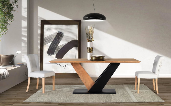 Giner y Colomer - Table de salle à manger rectangulaire en bois d'acacia massif naturel et métal noir, 200x100x77 cm