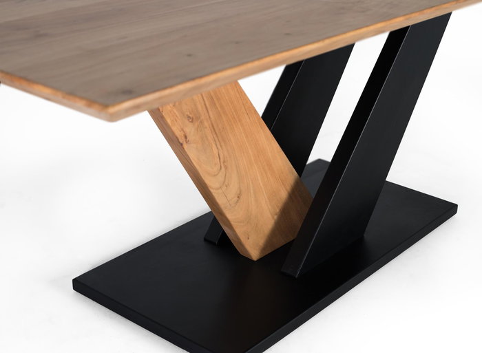 Giner y Colomer - Table de salle à manger rectangulaire en bois d'acacia massif naturel et métal noir, 200x100x77 cm