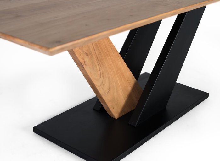 Giner y Colomer - Table de salle à manger rectangulaire en bois d'acacia massif naturel et métal noir, 200x100x77 cm Giner y Colomer - Table de salle à manger rectangulaire en bois d'acacia massif naturel et métal noir, 200x100x77 cm