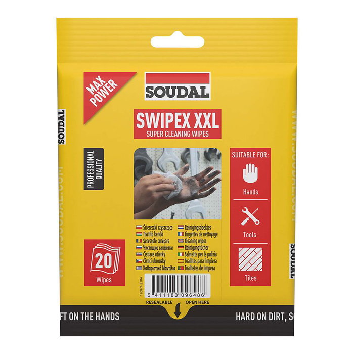 Soudal Swipex XXL Lingettes Nettoyantes, Sachet de 20 unités Soudal Swipex XXL Lingettes Nettoyantes, Sachet de 20 unités