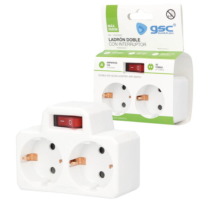GSC Evolution Multiprise double avec interrupteur Blanche GSC Evolution Multiprise double avec interrupteur Blanche