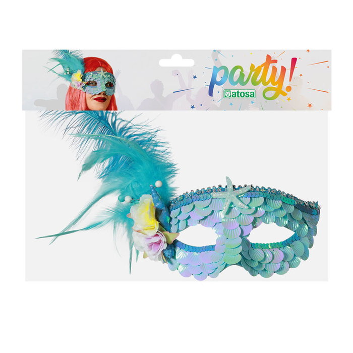 BigBuy Carnival Antifaz Bleu Métallisé Forme Queue de Sirène et Décorations Marines