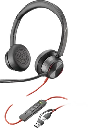 HP Poly Casque stéréo Blackwire 8225 USB-C + Adaptateur USB-C/A, Noir, Réduction de bruit ANC (8X223AA)