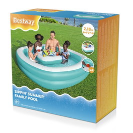 Bestway Piscine Gonflable Enfant 54446 2 Chambres Table Flottante Family 218x218x48 cm +6 Ans