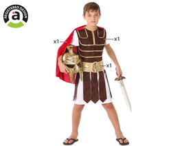 Déguisement Gladiateur pour Garçon, Costume Romain Enfant 10-12 Ans, Tunique avec Ceinture et Cape - Marron