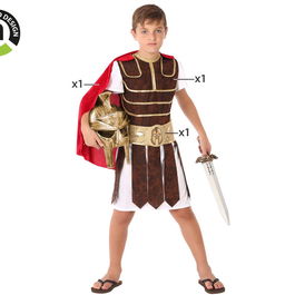 Déguisement Gladiateur Romain pour Enfant Garçon 10-12 Ans - Costume avec Ceinture, Tunique et Cape Marron en Polyester