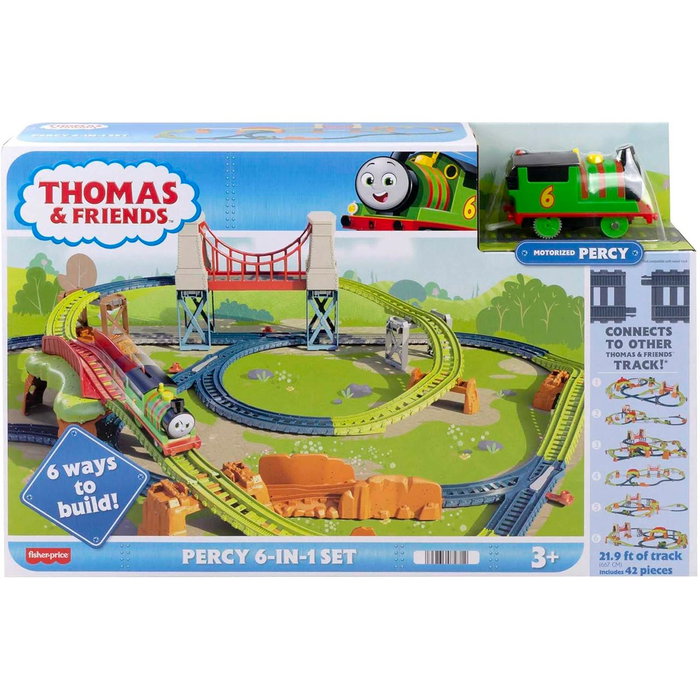 Fisher-Price Thomas & Friends - Set Piste 6 en 1 Motorisé Percy - Locomotive avec Rails - Jouet de Construction - À partir de 3 ans