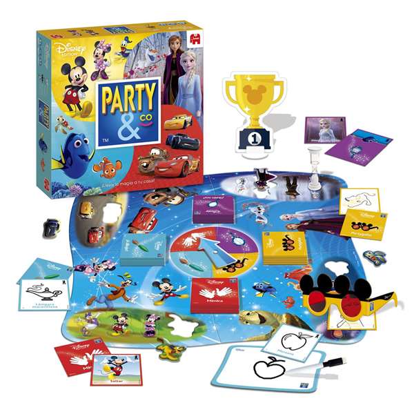 Diset Party & Co Disney - Jeu de société en espagnol pour enfants - 240 cartes de défis avec trofeo de Mickey - À partir de 4 ans
