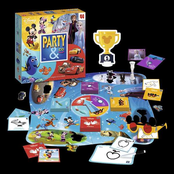 Diset Party & Co Disney - Jeu de société en espagnol pour enfants - 240 cartes de défis avec trofeo de Mickey - À partir de 4 ans