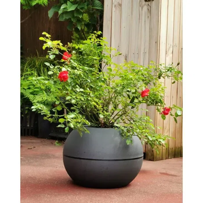 Riviera - Pot de fleurs Boule Granit D40 cm H28 cm - Plastique résistant couleur gris