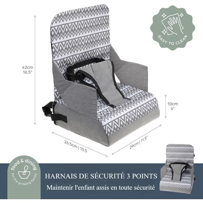 Dreambaby Siège d'appoint portable pour enfant - Grab 'N Go - Stockage intégré, harnais 3 points - S'adapte sur chaises standard - Bleu feuilles