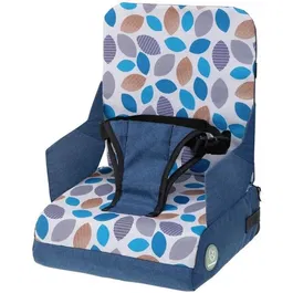 Dreambaby Siège d'appoint portable pour enfant - Grab 'N Go - Stockage intégré, harnais 3 points - S'adapte sur chaises standard - Bleu feuilles