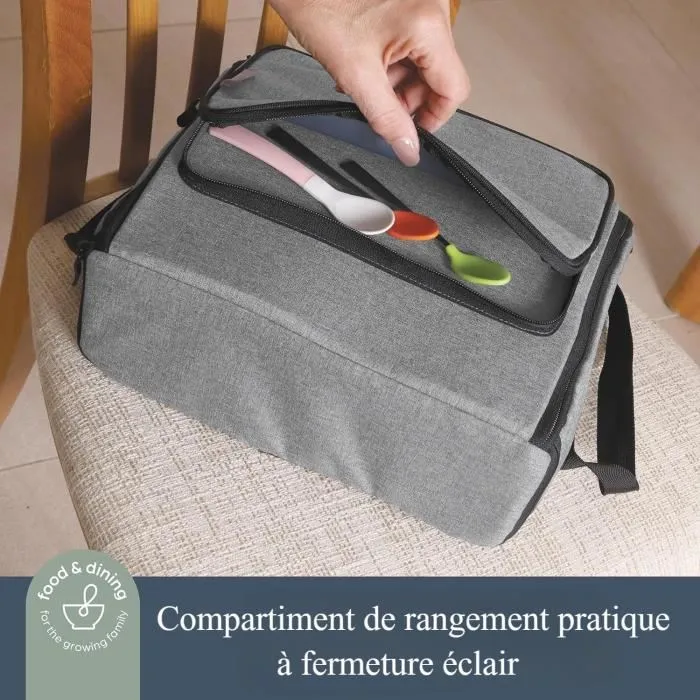 Dreambaby Siège d'appoint portable pour enfant - Grab 'N Go - Stockage intégré, harnais 3 points - S'adapte sur chaises standard - Bleu feuilles