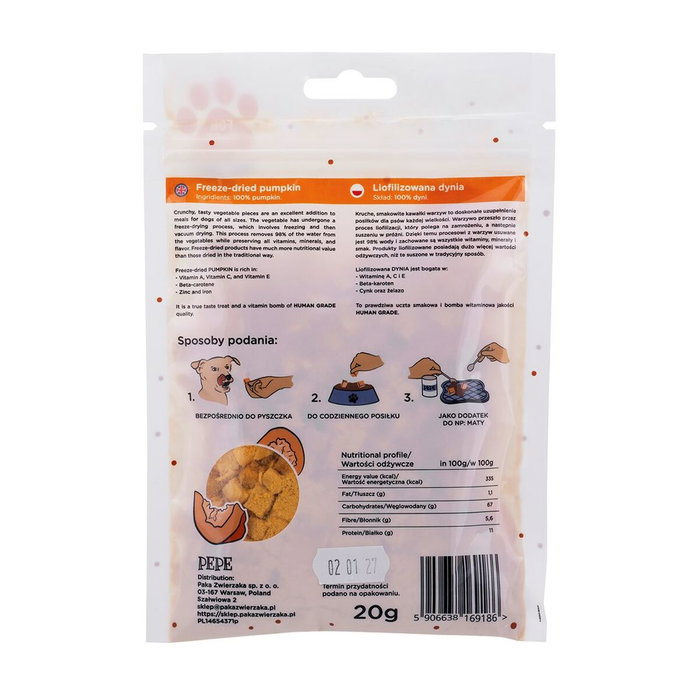 Snack pour chiens Paka Zwierzaka Pepe Lio Pumpkin Légumes 20 g