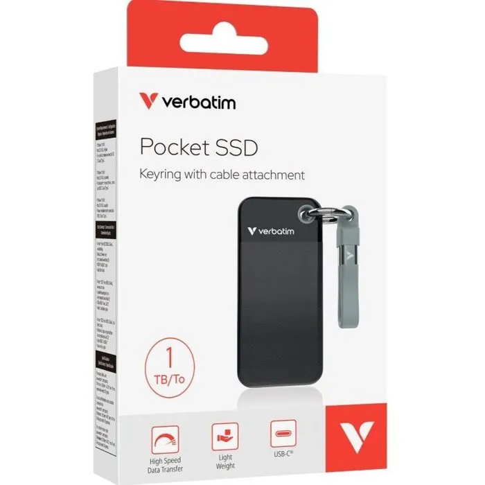 Verbatim Pocket SSD Externe 1 To Portable - Stockage USB-C Flash, Noir/Gris