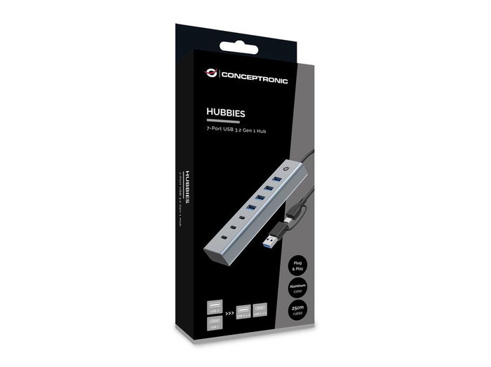 Conceptronic HUBBIES20G Hub USB 3.0 7 ports USB-A et USB-C Gris Conceptronic HUBBIES20G Hub USB 3.0 7 ports USB-A et USB-C Gris
