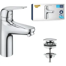 GROHE Mitigeur Monocommande Lavabo Chromé 24327001 avec Sécurité Enfant, Taille M, Perçage Monotrou