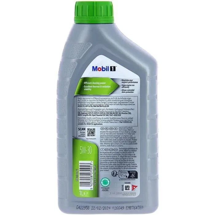 Mobil 1 5W-30 ESP Synthétique, Huile Moteur - 1 Litre - Nettoyante, Performances & Écologie, pour Essence et Diesel