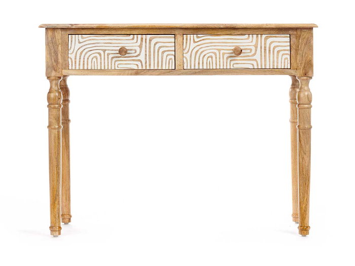 Giftdecor Table d'appoint 2 tiroirs courbes naturel blanc 98 x 77 x 42 cm