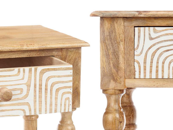 Giftdecor Table d'appoint 2 tiroirs courbes naturel blanc 98 x 77 x 42 cm