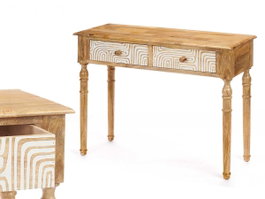 Giftdecor Table d'appoint 2 tiroirs courbes naturel blanc 98 x 77 x 42 cm
