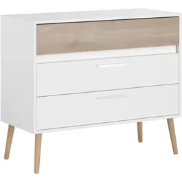 PARISOT Commode AALBORG 3 tiroirs blanc chêne Scandinave - 90,8 x 40 x 77,5 cm - Commode à tiroirs rangement