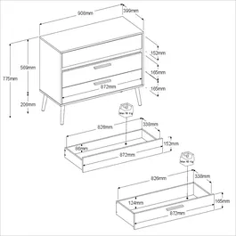 Parisot Commode AALBORG 3 Tiroirs Blanc Style Scandinave Panneaux de Particules 90.8 x 40 x 77.5 cm