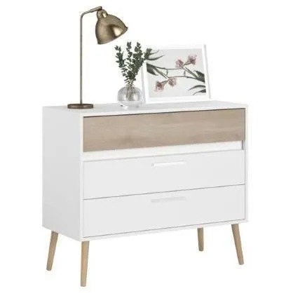 Parisot Commode AALBORG 3 Tiroirs Blanc Style Scandinave Panneaux de Particules 90.8 x 40 x 77.5 cm