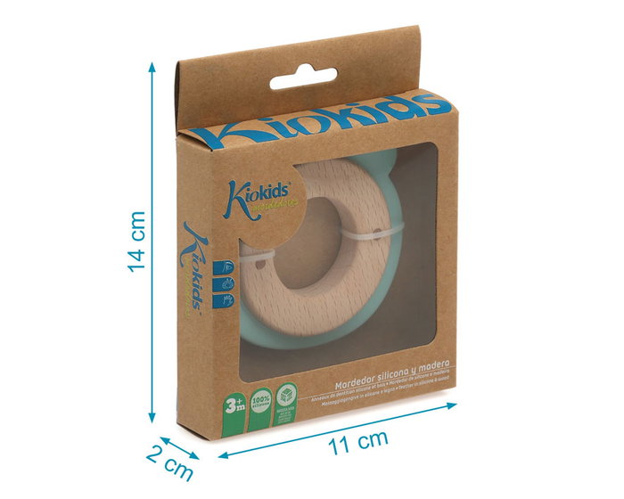 KioKids Mordedor pour bébé, anneau de dentition ours en bois de hêtre et silicone verte, jouet sensoriel à mâcher, recommandé dès 3 mois, collection Ecofriendly KioKids Mordedor pour bébé, anneau de dentition ours en bois de hêtre et silicone verte, jouet sensoriel à mâcher, recommandé dès 3 mois, collection Ecofriendly