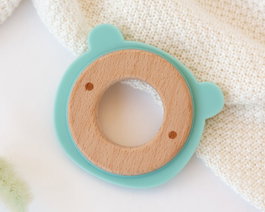 KioKids Mordeur Ourson Vert en Bois et Silicone