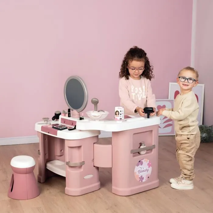 Smoby My Beauty Center - Institut de beauté 3 en 1 pour fille avec coiffure, onglerie et maquillage factice, 26 accessoires, jeu à partir de 3 ans