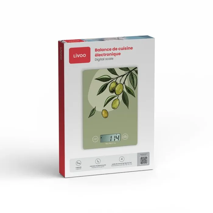 Livoo DOM451OL Balance de cuisine électronique avec plateau en verre Livoo DOM451OL Balance de cuisine électronique avec plateau en verre