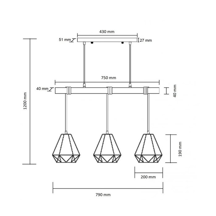 Lampe à suspension Indaiatuba en métal et bois Lampe à suspension Indaiatuba en métal et bois