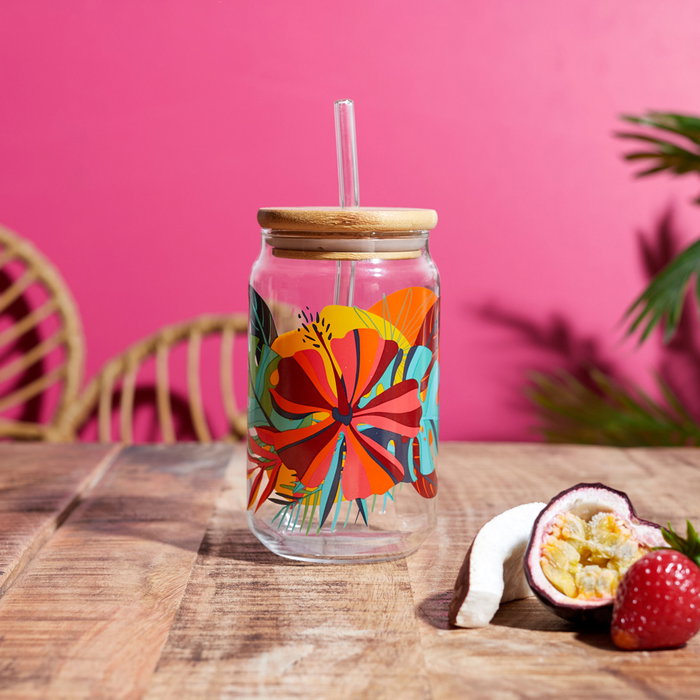 Home Deco Factory Verre 450 ml avec couvercle en bambú et paille Home Deco Factory Verre 450 ml avec couvercle en bambú et paille
