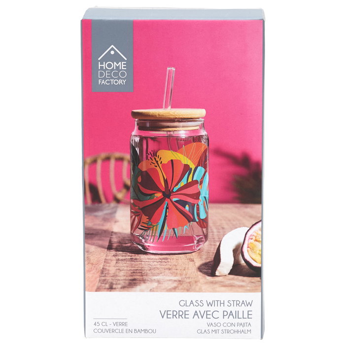 Home Deco Factory Verre 450 ml avec couvercle en bambú et paille Home Deco Factory Verre 450 ml avec couvercle en bambú et paille