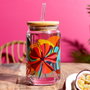 Home Deco Factory Verre 450 ml avec couvercle en bambú et paille